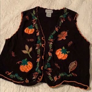 Autumn Fall October Knit Vest w Pumpkins 🎃 🧶 🍂